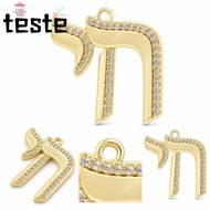 Hebrew Letter Pendant, Rhinestone Inlay Brass Chai Pendant, Gifts Polished  Gold Tone Top Hanging Lo
