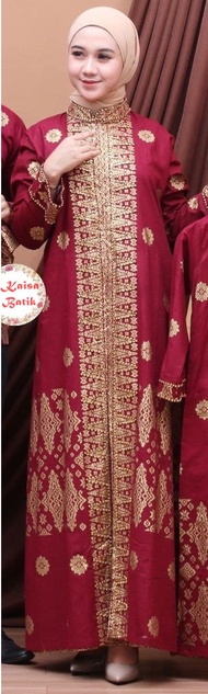 Baju Couple Batik Set Pakaian Keluarga Ibu Bapak anak warna merah maroon  Sarimbit Batik Keluarga Se