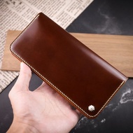 【輕薄對折 長夾】大弧角 銀釘 焦茶 Cordovan馬臀皮 客製化刻字