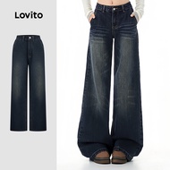 Lovito Casual Jeans Leisure Washed Blue Jeans for Women L166AD1036 Lovito Jeans Kasual Santai Basuh 