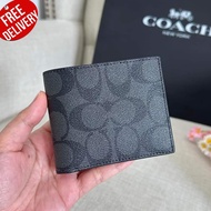 COACH กระเป๋าสตางค์ผู้ชาย 66551 ID BILLFOLD WALLET IN SIGNATURE CANVAS