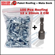 PROMO Paket Baut Baja Ringan Roofing 1 Pack [ 100 Pcs ] Ukuran 12 x 20mm - Mata sok Kepala Bor Rufin