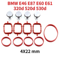 4x22 mm Diesel Swirl Flap Blanks Replacement Bungs with Intake Manifold Gasket for BMW E46 E87 E60 E