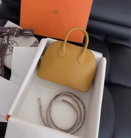 hermes 愛馬仕 mini bolide 保齡球包，芝麻色，C刻 evercolor皮 焦糖色