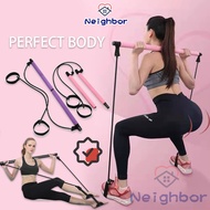 Yoga Pilates Bar Kit Portable Gym Exercise Resistance Band Elastic Home Pilates Bar Stick Fitness