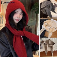 YOUNGSTAR Fashionable Balaclava Solid Color Knitted Hats Scarves Winter Warm Knitted Cap Neck Protec