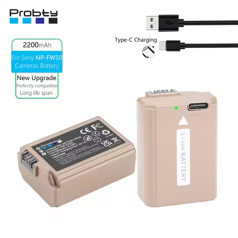 For Sony NP-FW50 NP FW50 Camera Battery with Type-C Charging Input for Sony Alpha a6500 a6300 a6000 