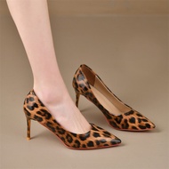 Dating Sense Yujie Red Sole Leopard Print 8cm High Heels Pointed Toe Stiletto Large Size Shoes 9DTW