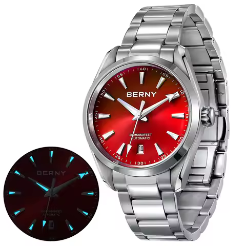 BERNY PT5000 Automatic Watch For Men Mechanical Wristwatch Male Stainless Steel Luminous Sapphire Me