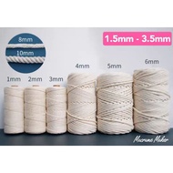 1mm|1.5mm|2mm | 2.5mm | 3mm | 3.5mm Macrame Rope Beige Cotton Twisted Cord/off-white Macrame Cord/Hand Craft Benang三股细绵绳