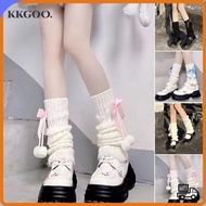 KKGOO Knitted Leg Warmers, Fleece Lined Bowknot Pom-pom Leg Warmers, Lolita Thermal Slouchy Leg Warm