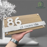 DECOR HOUSE NUMBER PLATE, Alcorest + Mica background with bright wood grain, silver-scratched 304 st