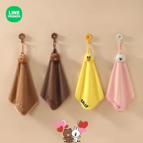 LINE FRIENDS Brown Cony Sally Cartoon Hand Towels Soft Absorbent Kitchen Bathroom Hand Towel with Ha