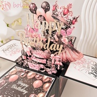 [COD] 3D Birthday Card, Cartoon Butterfly Flowers Theme Pop-Up Greeting Cards, Message Card Balloon 