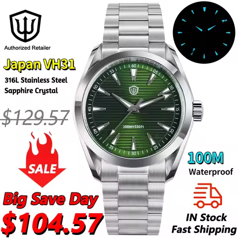 Watchdives WD0006 Watch VH31 Sweep Second Movement Domed Sapphire Crystal BGW9 Luminous 10Bar Waterp
