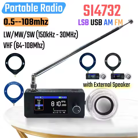 SI4732 Mini Radio 0.5-108mhz LSB USB AM FM All Band Radio Receiver 1.9inch IPS Screen HF SW MW VHF R