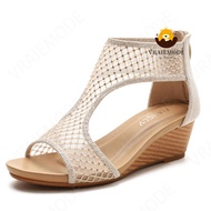 VRAIEMODE Hollow Rivets Wedge Sandals Peep Toe Bohemian Sandals Mid-Heel Roman Shoes Womens Sandals