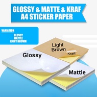 20 | 50PCS Glossy & Matte & Kraf A4 Sticker Paper 175GSM Label Inkjet / Laser Printing Self Adhesive