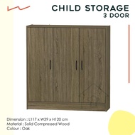 CHILD STORAGE 3 DOOR OAK / KIDS WARDROBE/STORAGE CABINET/CLOTHING STORAGE CABINET/CUPBOARD