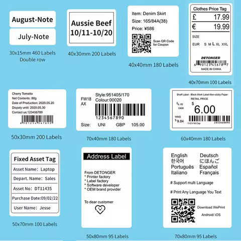 Thermal Adhesive Label Papers for DETONGER P1 DP23 DP30 DP80 3 Rolls Waterproof Oilproof Tear Resist