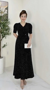 Đầm Đi Tiệc [Salu Store] Mã DN675 Dáng Đầm Maxi Cổ Chữ V Đắp Chéo Chất Thun Nhũ Đính Đá Nguyên Đầm t