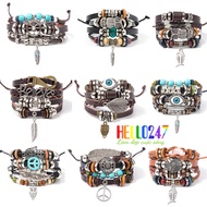 Retro Vintage Korean style hiphop leather bracelet HELLO247 Japanese punk crock bracelet for men and