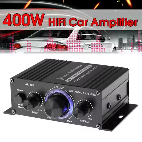 12V 400W Mini Amplifier 20+20W HiFi Stereo Amp 2 Channel Power Amplifier with Blue Atmosphere light 
