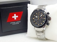 Jam Tangan Pria Swiss Army ORIGINAL Strap Stainless Steel Tanggal dan Chrono Aktif Free Box dan Gara