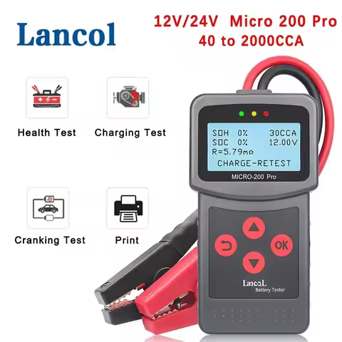 Lancol Micro 200 Pro 12V 24V Car Battery Tester 40-2000 CCA Cranking Charging Motorcycle Battery Ana