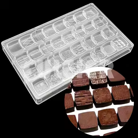 32 Holes 16 Style Square Shapes Polycarbonate Chocolate Mold Baking Chocolate Sweets BonBon Cake Can