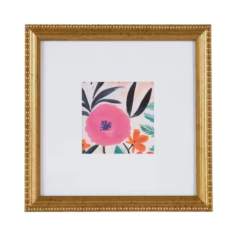 8x8 Inch Square Picture Frame with 4x4 Inch Beveled Mat Opening in Antique Gold Finish for Tabletop 