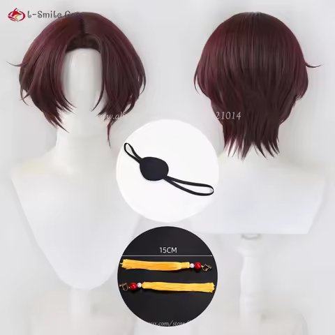 Anime Hayato Suo Cosplay Wig Dark Brown Red 30cm Short Wigs Heat Resistant Synthetic Hair Halloween 