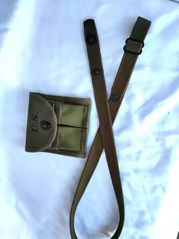 REPRO WWII WW2 US ARMY CARBINE RIFLE ARMY BODY SHOULDER SLING and M1 Cartridge Pouch Canvas GREEN MI