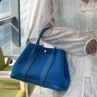 HERMES 7W伊茲密爾藍帆布銀釦Garden party 30cm