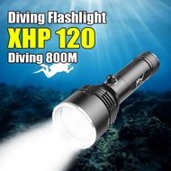Powerful LED Diving Flashlight Super Bright XHP120 Professional Underwater Torch IP68 Waterproof Rating Lamp Using 18650 Battery