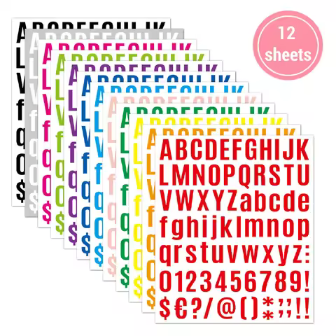 12 Sheets Arabic Number Stickers 1 Inch Number Stickers 26 Alphabet A-Z Planner Stickers Colorful Cr