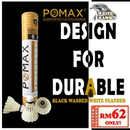 Pomax White Hawk Badminton Shuttlecock (Black Feather Washed White Shuttle)