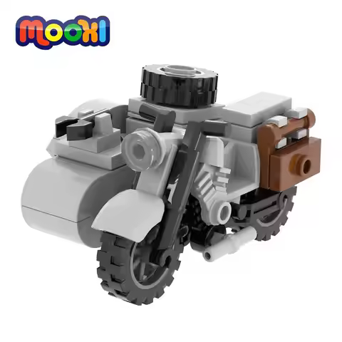 MOOXI Type 97 Military Motorcycle With Sidecar MOC Bricks Wars WW2 Car Compatible Action Figures Mod
