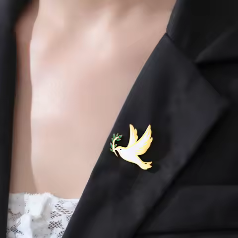 Stainless Steel Enamel Badges Fashion Peace Dove Olive Brooches for Women Men Pins Accessories for B