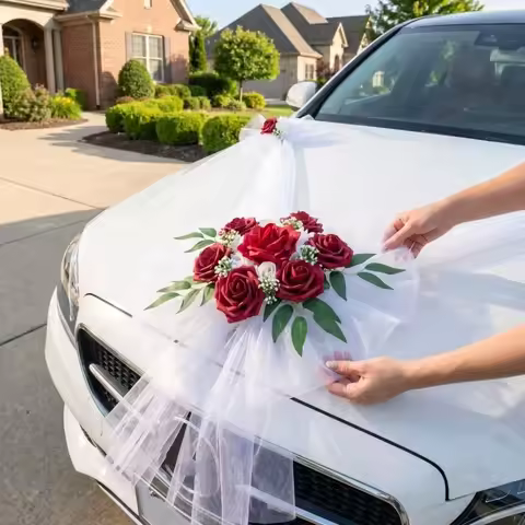 Multi-Color Wedding Car Decoration Paint-Safe Tulle Bow Artificial Flowers Pollen-Free Elegant Fleet