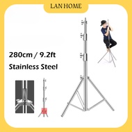 280cm Light Stand Stainless Steel Tripod Stand with 1/4 inch to 3/8inch Universal Adapter Heavy Duty