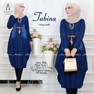 TABINA Tunik Jeans Wanita Terbaru Kekinian Murah Berkualitas Plus Tali Pinggang Trend 2021 2022 - At