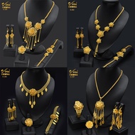 0 Dubai 4k Plated Imitation Gold Flower Hollow Jewelry Set Necklace Earrings Bracelet Ring Dubai Jew