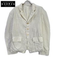 Yohji Yamamoto Pour Homme 白色 1980 年代圓形標籤亞麻三粒扣修身西裝外套 M 碼 [二手]