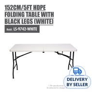 HOUZE 152cm/5ft HDPE Folding Table with Black Legs (White)