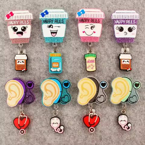 Cute Cartoon Ear Style Rotate Badge Reel Workers Nurse ID Holder Girl Boy Retractable Name Card Hold