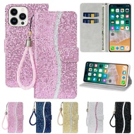Wallet Glitter Leather Case For iPhone 14 Pro Max 13 Pro Max 12 Pro Max 11 Pro Max SE 2022 X XR XS Max 8 Plus 7 Plus 6 6S Plus