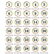FANCY FLOWER NUMBER 1 TO 30 VINYL STICKER WITH MATTE LAMINATED 100MM DIAMETER