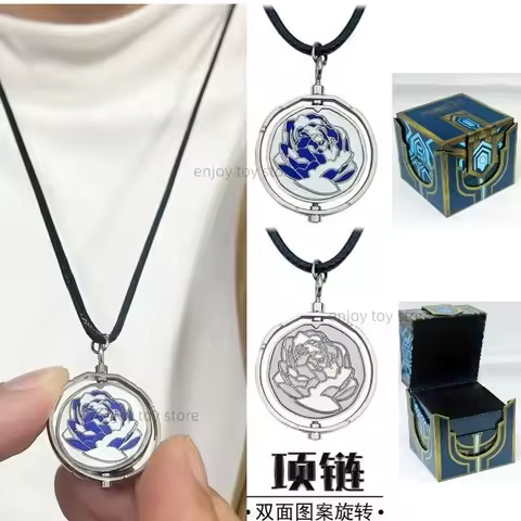 New Arcane Season2 Blue Rose Necklace Jinx Ekko Head Portrait Rotating Blue Rose Pendant Necklace Ri