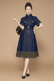 Đầm Jean Cổ Sơ Mi Phối Viền Sang Trọng - Glady G360 - Đầm Jean Đầm Công Sở Thanh Lịch Quý Phái